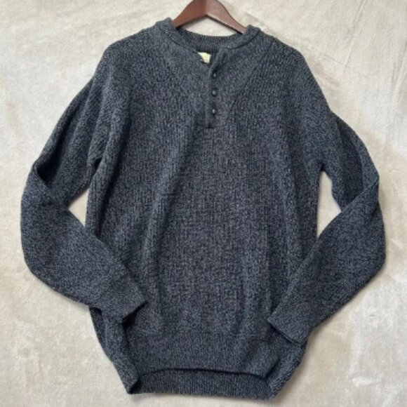 Cabelas Chunky Knit Sweater Size L Gray Henley Mock Button Fishermans Cotton - Picture 1 of 14
